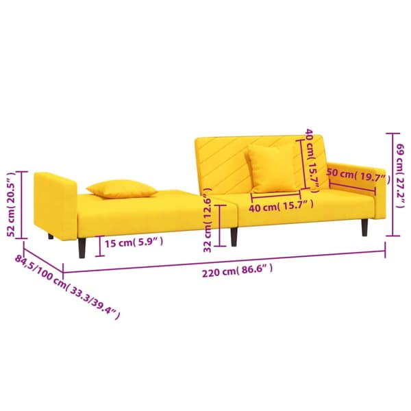 vidaXL 2-personers sovesofa med 2 puder fløjl gul