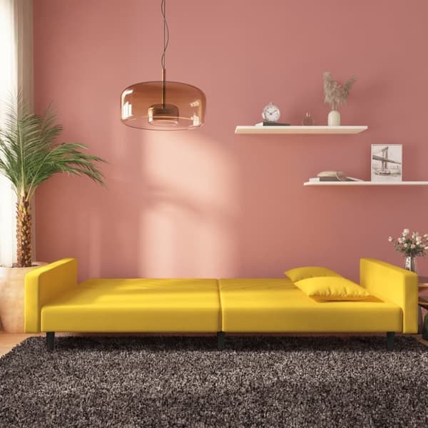 vidaXL 2-personers sovesofa med 2 puder fløjl gul