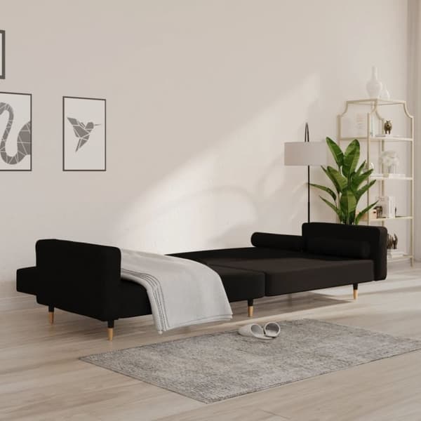 vidaXL Bäddsoffa 2-sits med två kuddar svart sammet