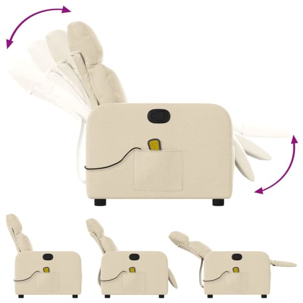 vidaXL Massagefåtölj gräddvit tyg