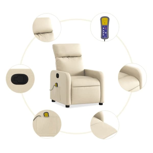 vidaXL Massagefåtölj gräddvit tyg