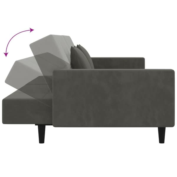 vidaXL Bäddsoffa 2-sits med två kuddar mörkgrå sammet