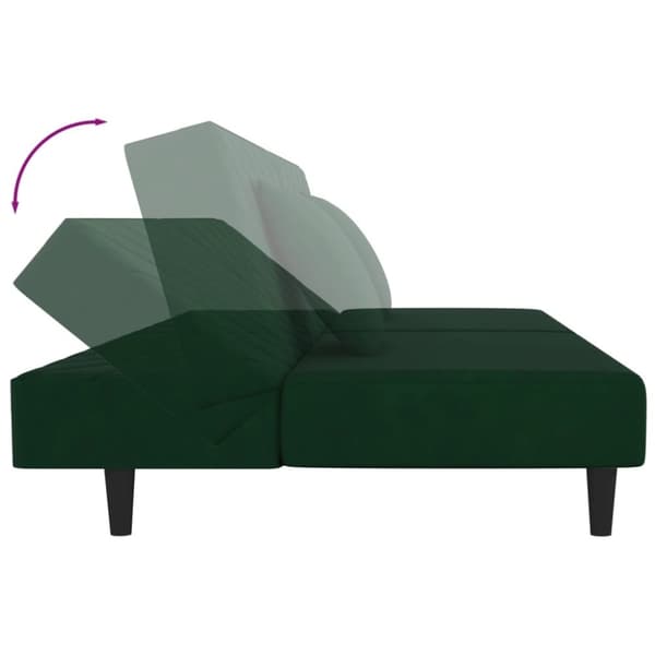 vidaXL Bäddsoffa 2-sits med två kuddar mörkgrön sammet