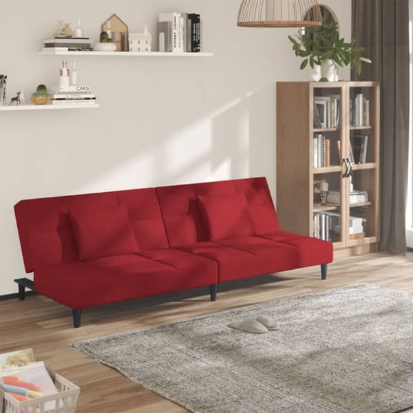vidaXL 2-personers sovesofa med 2 puder fløjl vinrød