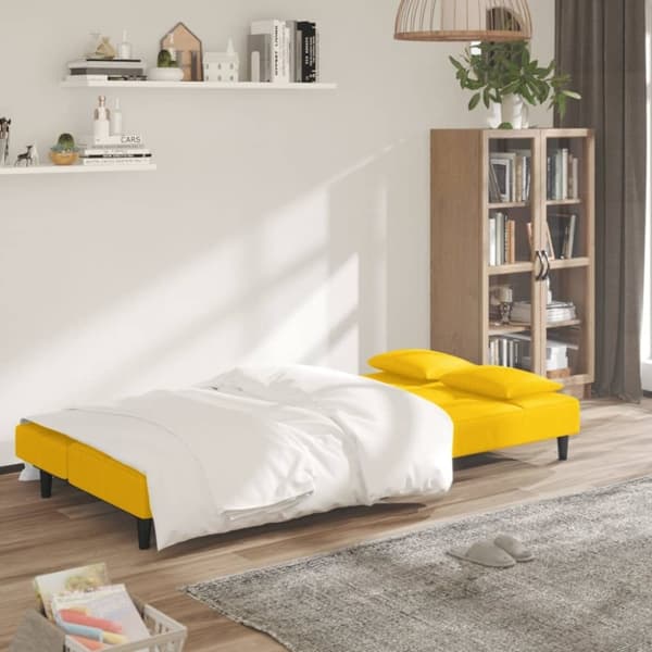 vidaXL Bäddsoffa 2-sits med två kuddar gul sammet