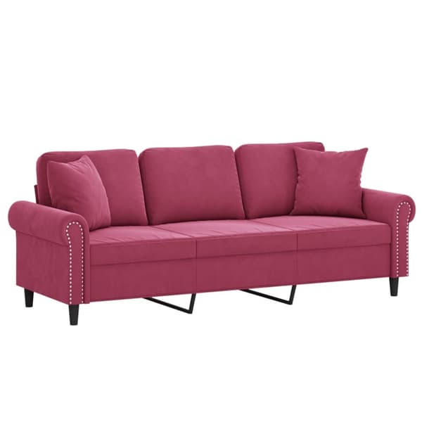 vidaXL 3-personers sofa med pyntepuder 180 cm velour vinrød
