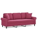 Miniatyrbillede 2 af 8: vidaXL 3-personers sofa med pyntepuder 180 cm velour vinrød