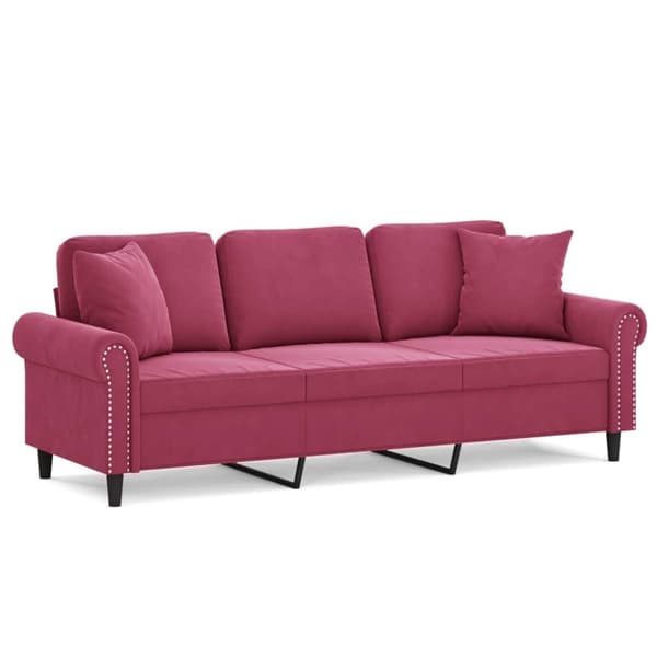 vidaXL 3-personers sofa med pyntepuder 180 cm velour vinrød