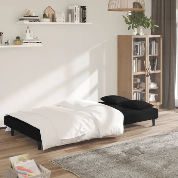 vidaXL Bäddsoffa 2-sits med två kuddar svart sammet