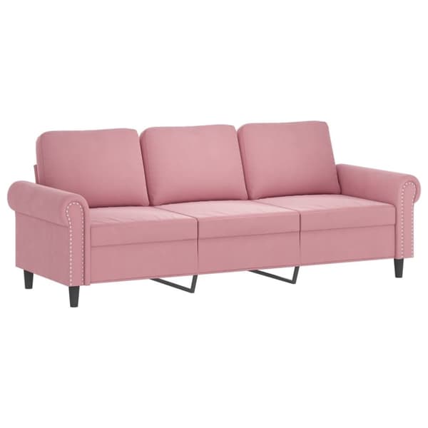 vidaXL 3-sitssoffa med prydnadskuddar rosa 180 cm sammet