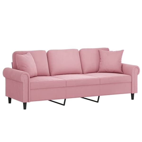 vidaXL 3-sitssoffa med prydnadskuddar rosa 180 cm sammet