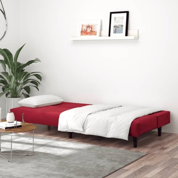 vidaXL Bäddsoffa 2-sits vinröd sammet