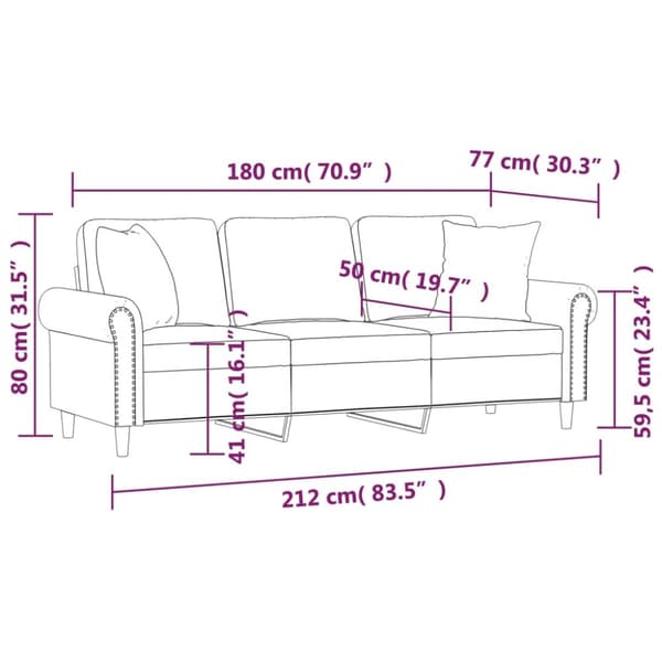 vidaXL 3-sitssoffa med prydnadskuddar gul 180 cm sammet