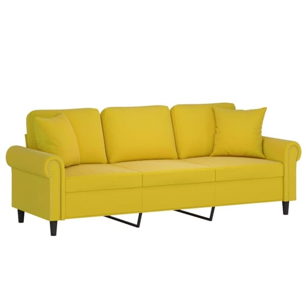 vidaXL 3-sitssoffa med prydnadskuddar gul 180 cm sammet