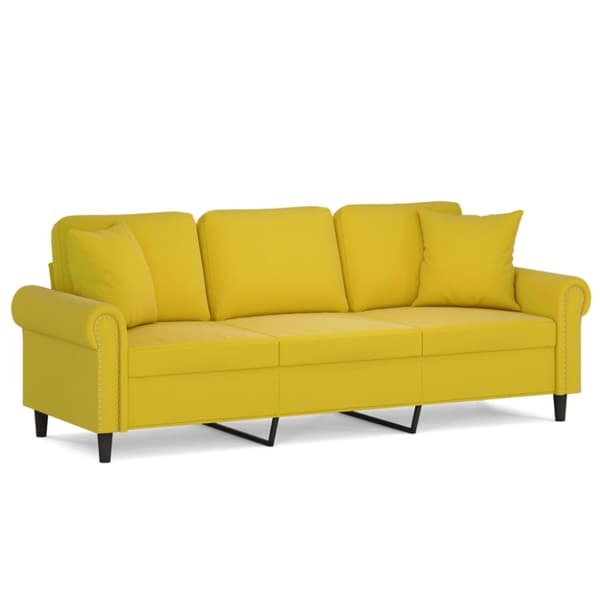 vidaXL 3-personers sofa med pyntepuder 180 cm velour gul