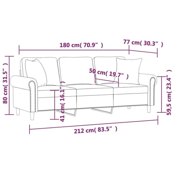 vidaXL 3-sitssoffa med prydnadskuddar gräddvit 180 cm sammet