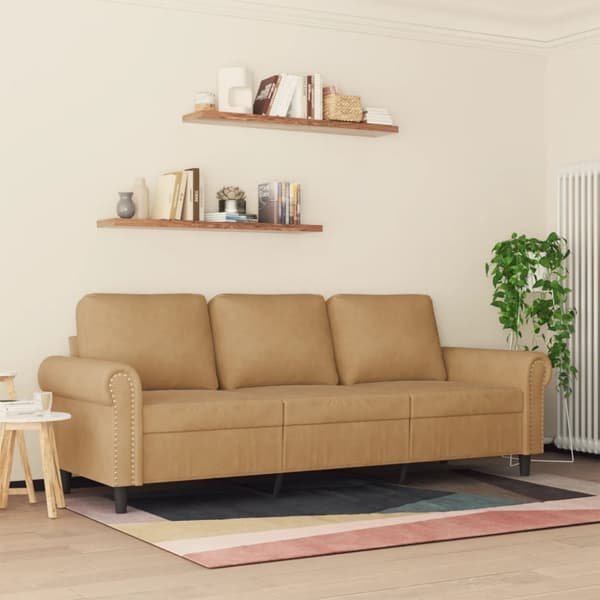 vidaXL 3-sitssoffa brun 180 cm sammet