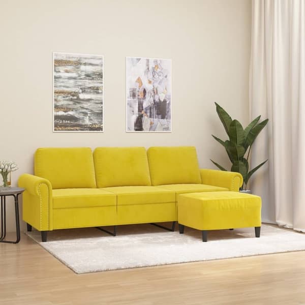 vidaXL 3-sitssoffa med fotpall gul 180 cm sammet