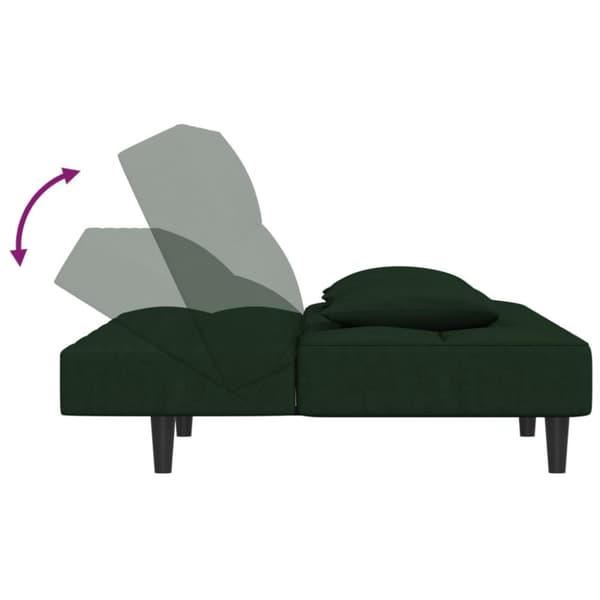 vidaXL Bäddsoffa 2-sits med två kuddar mörkgrön sammet