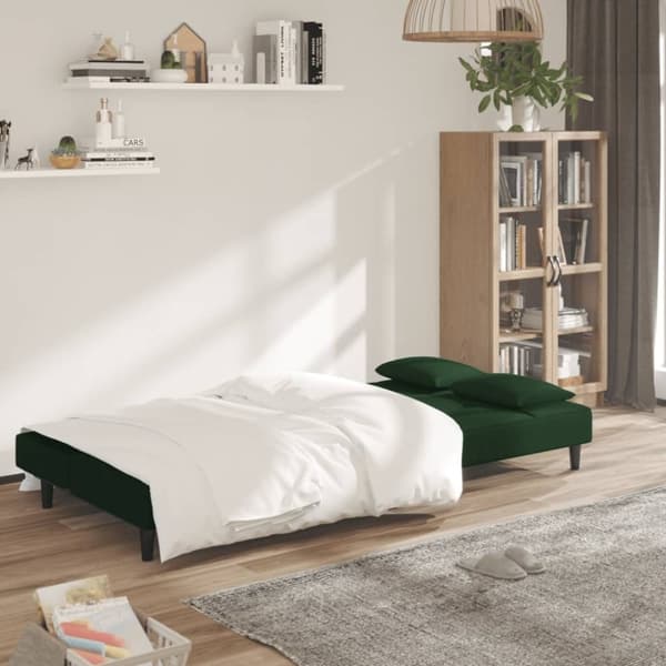 vidaXL Bäddsoffa 2-sits med två kuddar mörkgrön sammet