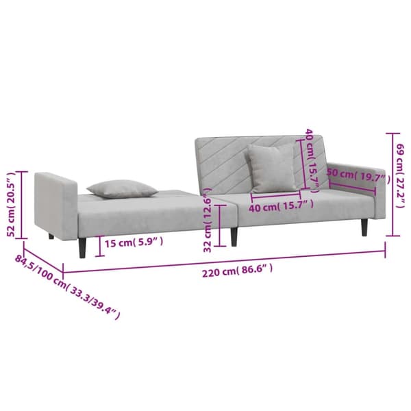 vidaXL 2-personers sovesofa med 2 puder velour lysegrå