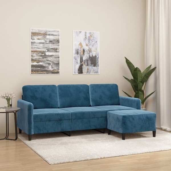 vidaXL 3-personers sofa med fodskammel 180 cm velour blå
