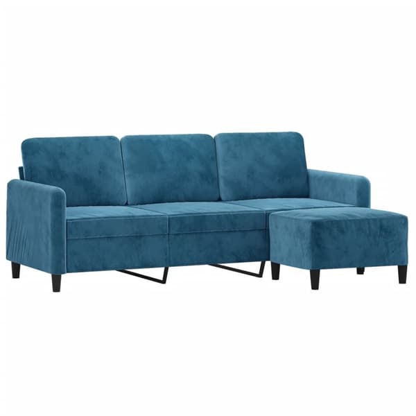 vidaXL 3-personers sofa med fodskammel 180 cm velour blå