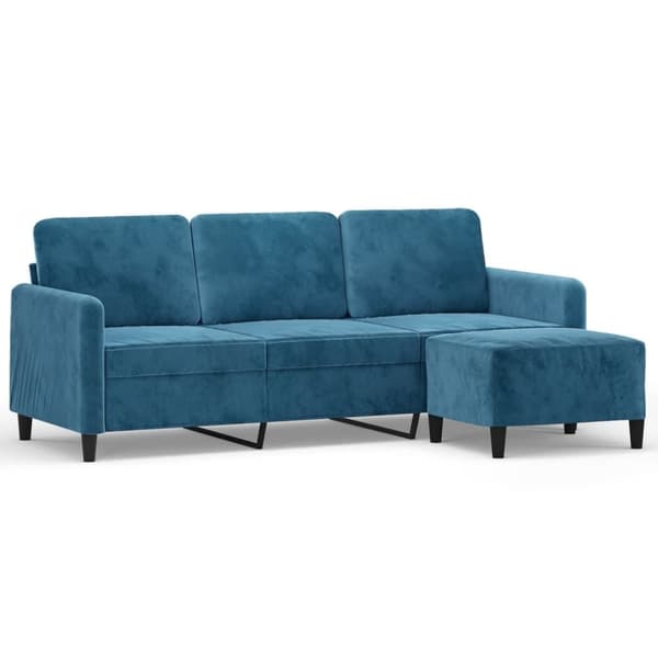 vidaXL 3-personers sofa med fodskammel 180 cm velour blå