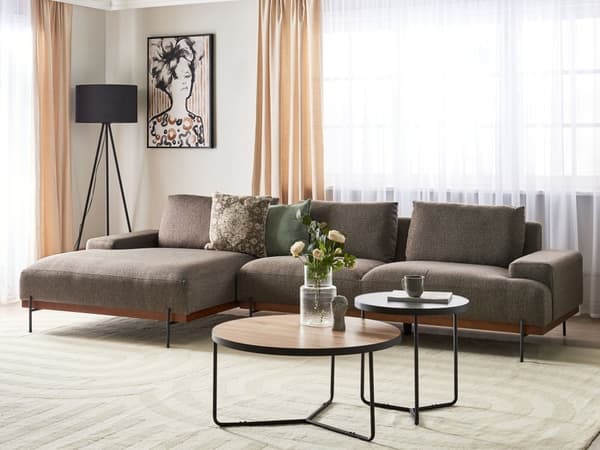 Hjørnesofa Stoff Brun Metallben 3-seter Høyrevendt Minimalistisk stil Stue