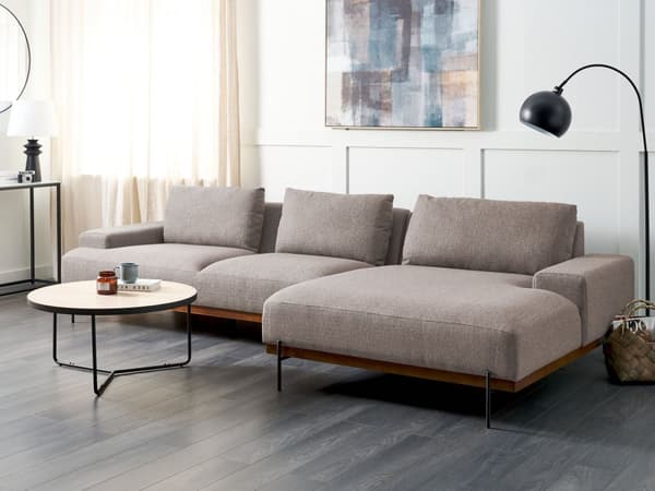 Hjørnesofa Stoff Lysebrun Metallben 3-seter Venstrevendt Minimalistisk stil Stue