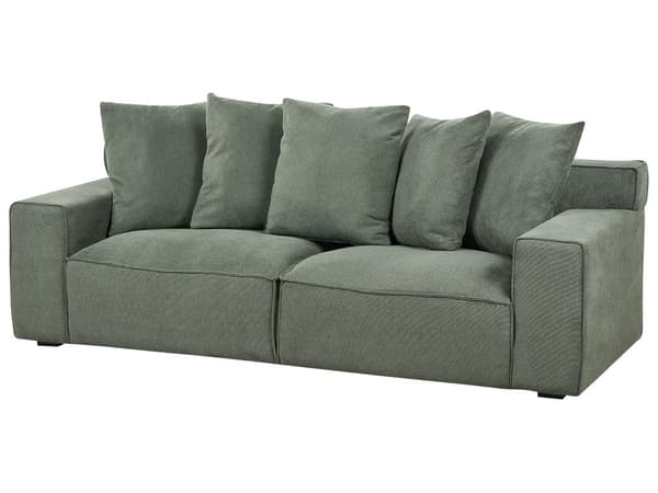 3-seters sofa Grønn Stoff Chenille Ben i eukalyptustre Brede armlener Puter Moderne design Stue