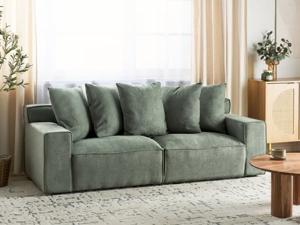 3-seters sofa Grønn Stoff Chenille Ben i eukalyptustre Brede armlener Puter Moderne design Stue