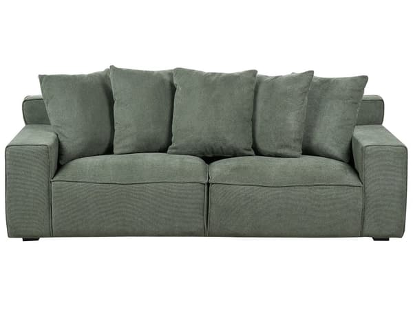 3-seters sofa Grønn Stoff Chenille Ben i eukalyptustre Brede armlener Puter Moderne design Stue