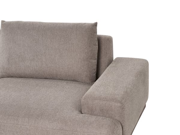Kulmasohva kangas verhoilu vaaleanruskea oikea 3 hengelle metallijalat minimalistinen tyyli