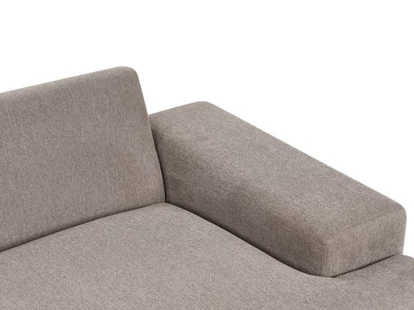 Kulmasohva kangas verhoilu vaaleanruskea oikea 3 hengelle metallijalat minimalistinen tyyli