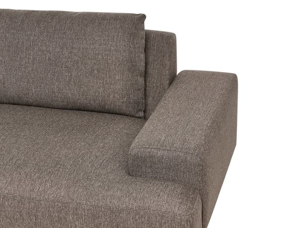Kulmasohva kangas verhoilu ruskea vasen 3 hengelle metallijalat minimalistinen tyyli