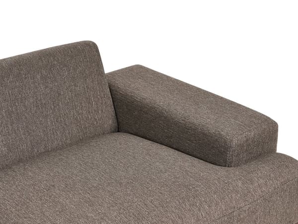 Kulmasohva kangas verhoilu ruskea vasen 3 hengelle metallijalat minimalistinen tyyli