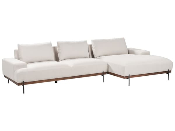 Kulmasohva kangas verhoilu beige vasen 3 hengelle metallijalat minimalistinen tyyli