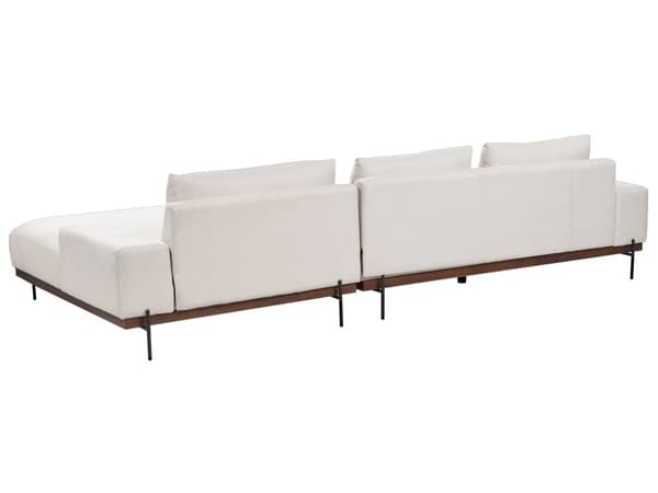 Kulmasohva kangas verhoilu beige vasen 3 hengelle metallijalat minimalistinen tyyli