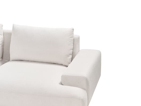 Kulmasohva kangas verhoilu beige vasen 3 hengelle metallijalat minimalistinen tyyli