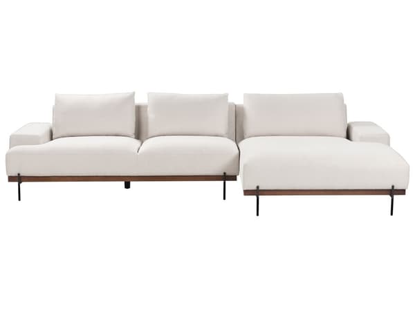 Kulmasohva kangas verhoilu beige vasen 3 hengelle metallijalat minimalistinen tyyli