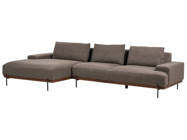 Kulmasohva kangas verhoilu ruskea oikea 3 hengelle metallijalat minimalistinen tyyli