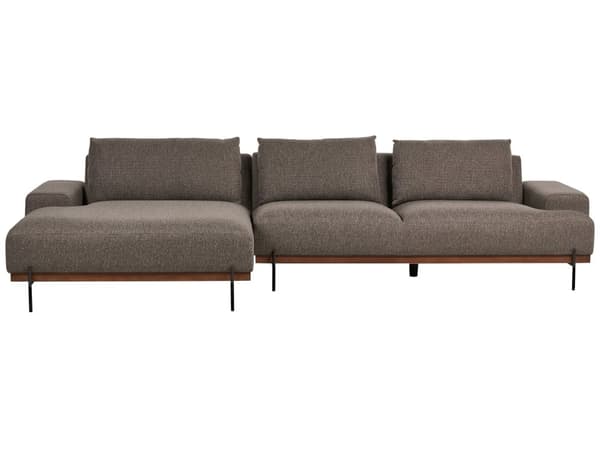 Kulmasohva kangas verhoilu ruskea oikea 3 hengelle metallijalat minimalistinen tyyli