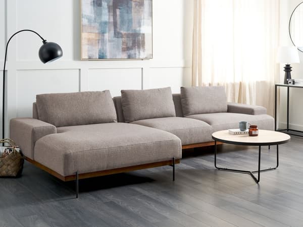 Höger Hörnsoffa Tyg Ljusbrun Metallben 3-sits Minimalistisk stil