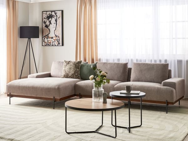 Höger Hörnsoffa Tyg Ljusbrun Metallben 3-sits Minimalistisk stil