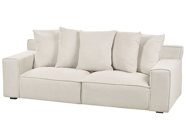 3-sitssoffa Off-white Klädsel i Chenilletyg med Kuddar Bekväm Soffa för 3 Personer Modern Vardagsrum