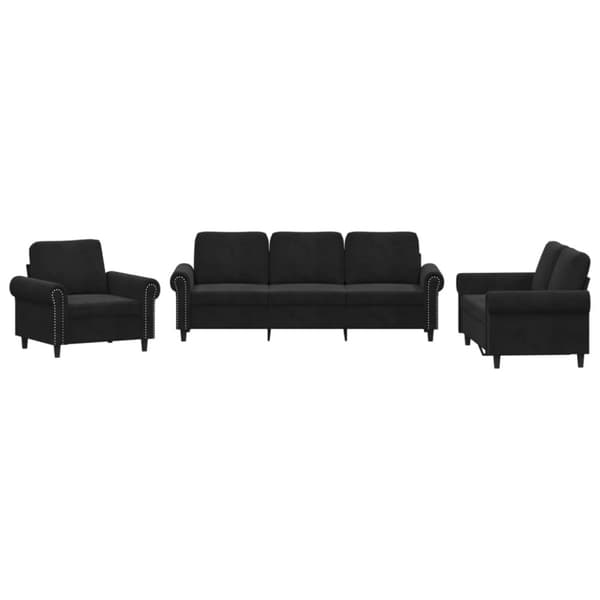 vidaXL sofasæt 3 dele med hynder velour sort