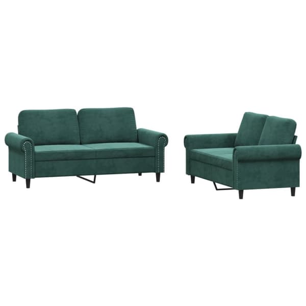 vidaXL sofasæt 2 dele med hynder velour mørkegrøn
