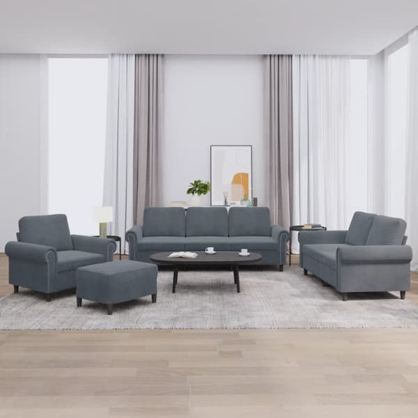 vidaXL sofasæt 4 dele med hynder velour mørkegrå