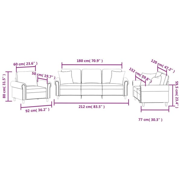 vidaXL sofasæt 3 dele med puder velour sort